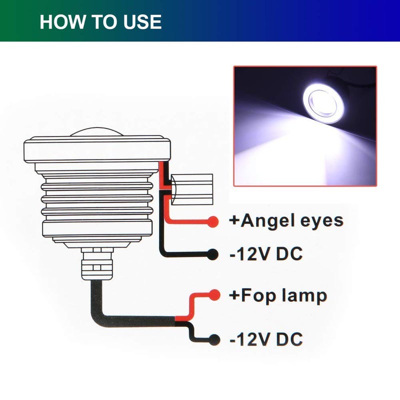 ePathChina 2pcs Eagle Eye LED Light, Universal COB Diaphragm Daytime Running Light 2.5 Inch 64MM 12V 1200LM DRL - Image 3